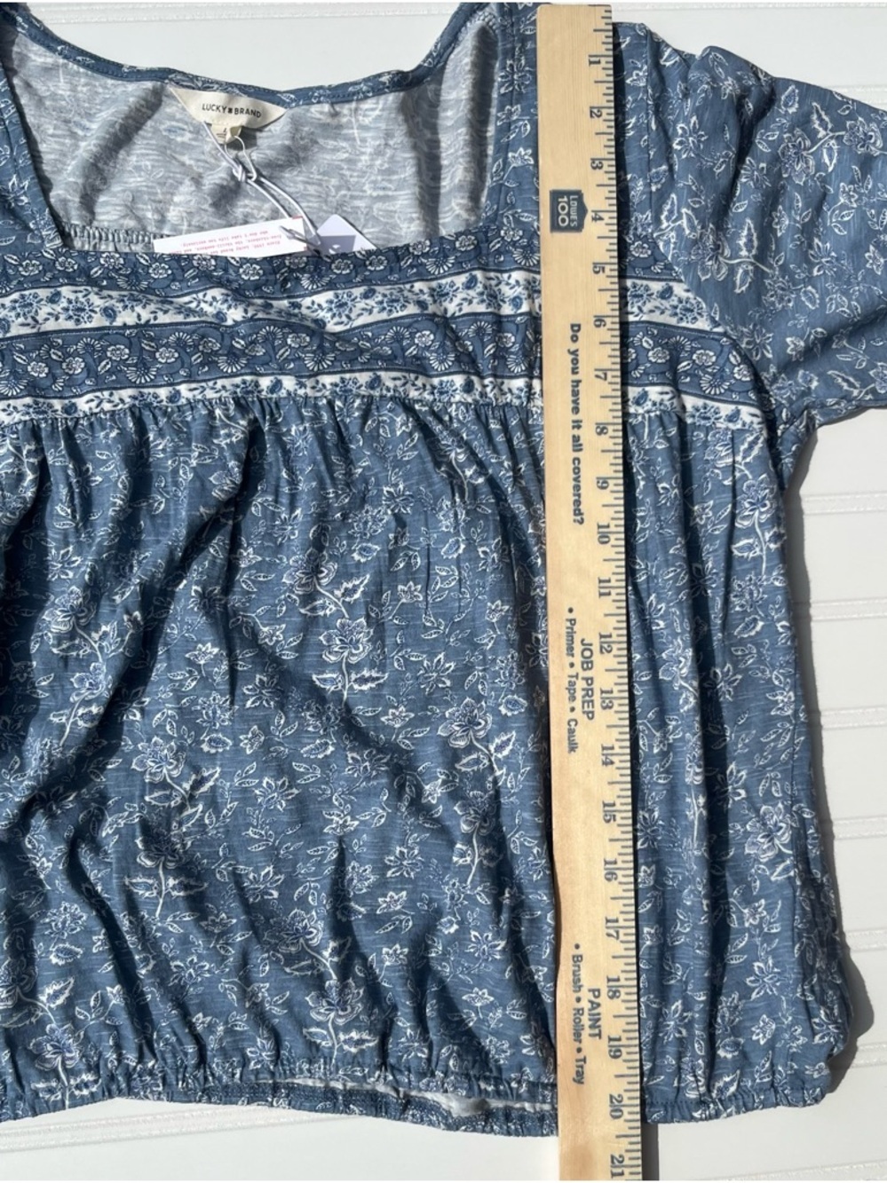 Lucky Brand Floral Peasant Top Blue Boho Square Neck Blouse NWT Large - Picture 3 of 6
